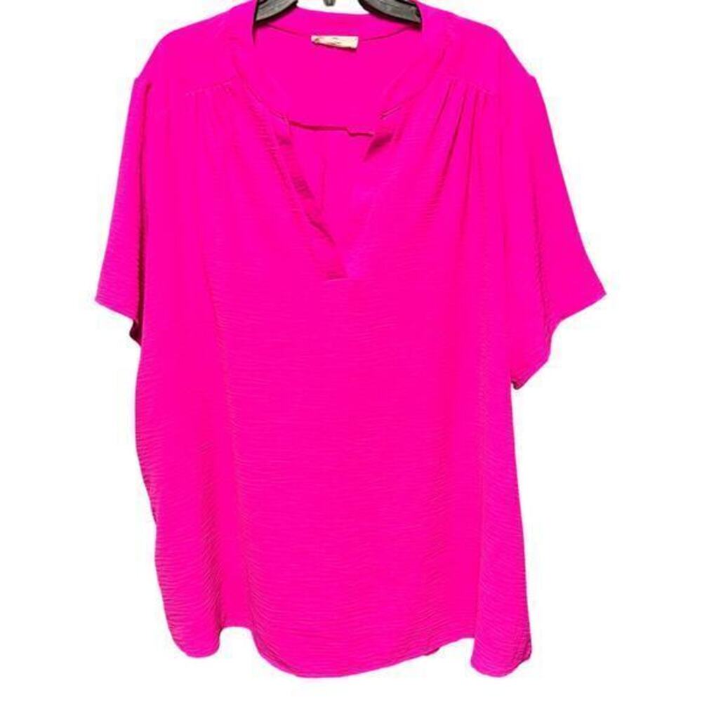 ENTRO bright bold pink flowy lightweight short sleeve career blouse plus sz 3X